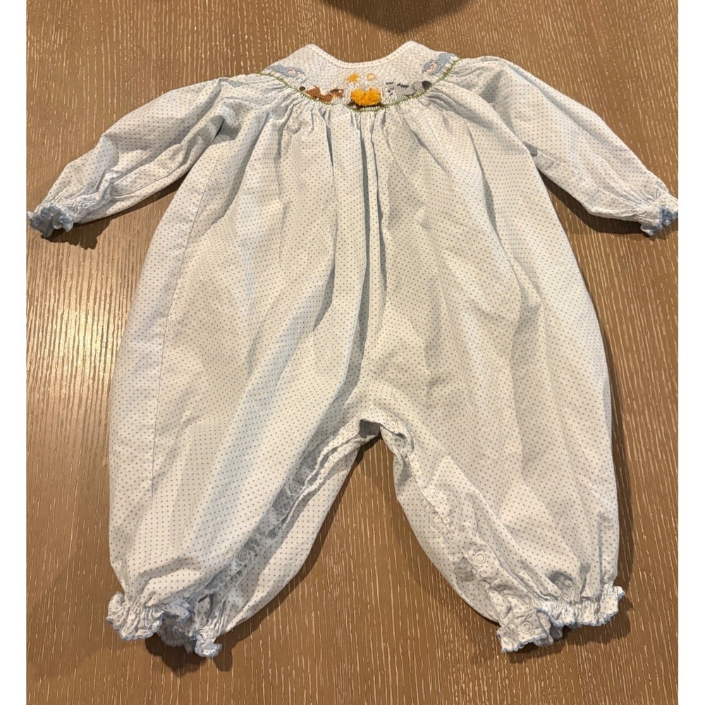 Shrimp & Grits Kids Smocked Nativity Baby Romper 2T Blue Polka Dot Christmas